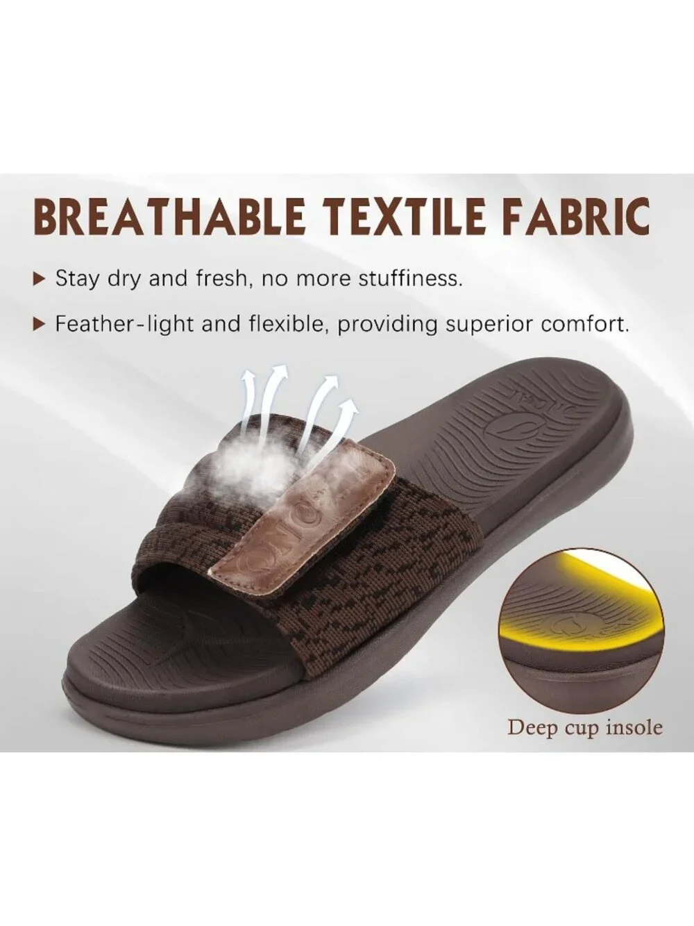 Men's Brown Arch Support Sport Slides Open Toe Adjustable Orthotic Sandal Shoes
